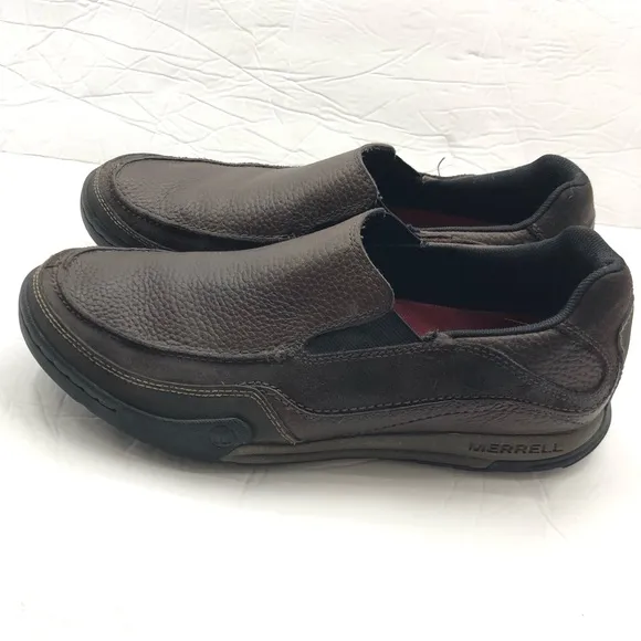 Merrell Shoes Size 9.5 Performance Espresso Slip On Loafers Brown Leather
