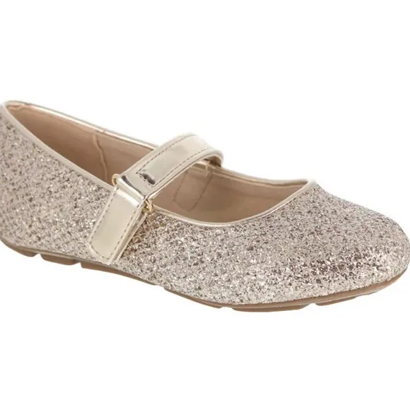 Michael Kors Harin Flat Glittery Gold Kids Shoes with Bow Size 11