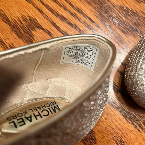 Michael Kors Harin Flat Glittery Gold Kids Shoes with Bow Size 11