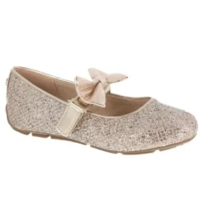 Michael Kors Harin Flat Glittery Gold Kids Shoes with Bow Size 11