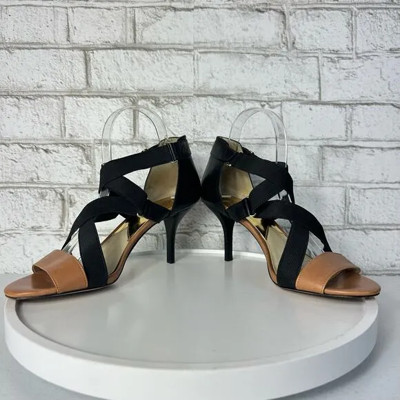 Michael Kors Heels Wendy Strappy Shoes Black Brown Pumps Party Neutral 9