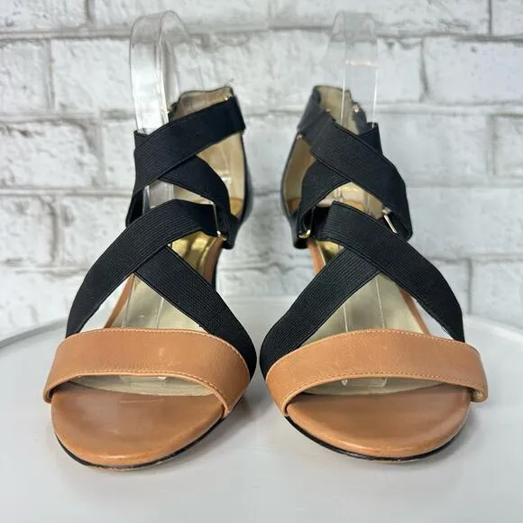 Michael Kors Heels Wendy Strappy Shoes Black Brown Pumps Party Neutral 9
