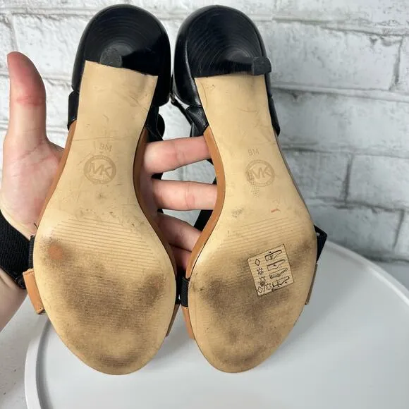 Michael Kors Heels Wendy Strappy Shoes Black Brown Pumps Party Neutral 9