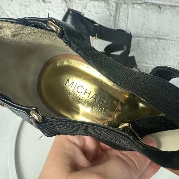 Michael Kors Heels Wendy Strappy Shoes Black Brown Pumps Party Neutral 9
