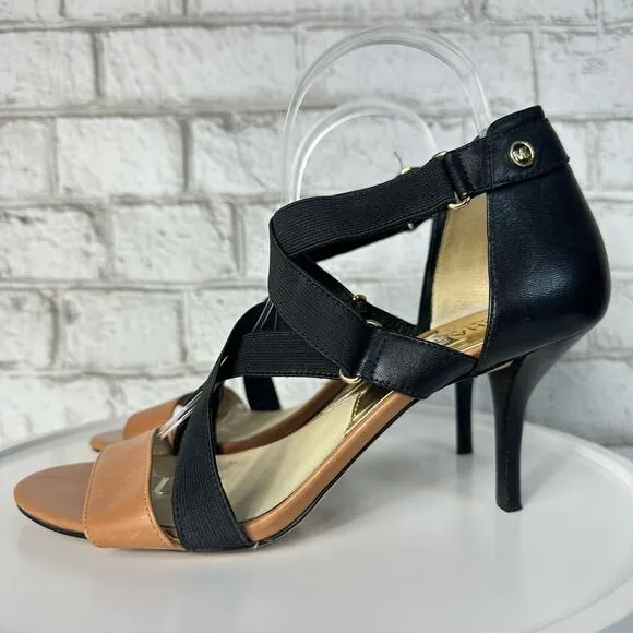 Michael Kors Heels Wendy Strappy Shoes Black Brown Pumps Party Neutral 9