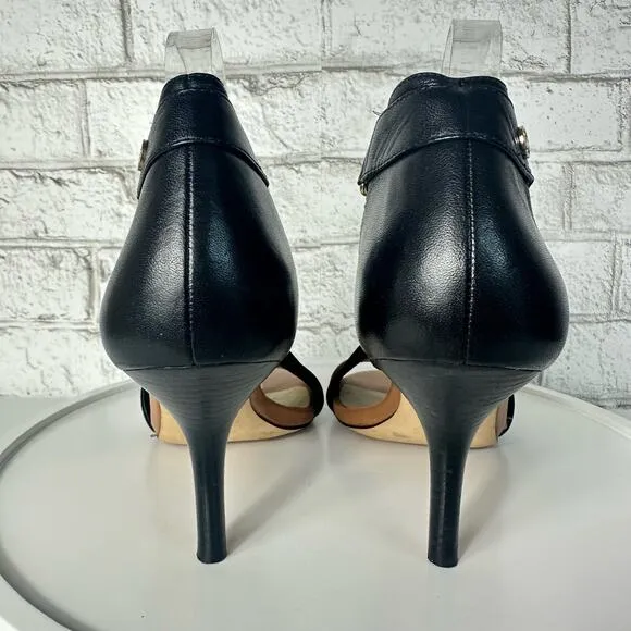 Michael Kors Heels Wendy Strappy Shoes Black Brown Pumps Party Neutral 9