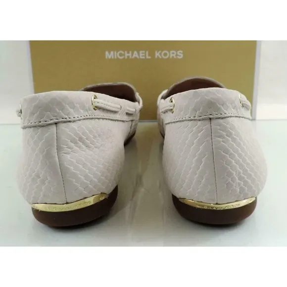 Michael Kors SUTTON Moccasin Flat Shoes Embossed Leather Light Cream