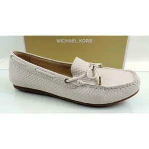 Michael Kors SUTTON Moccasin Flat Shoes Embossed Leather Light Cream