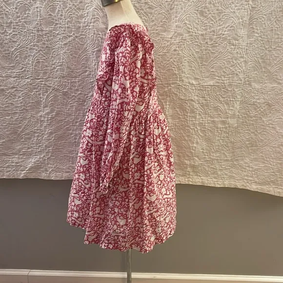 Mini Boden Frill Tiered Dress Pink Woodland print  long sleeve dress size 8-9