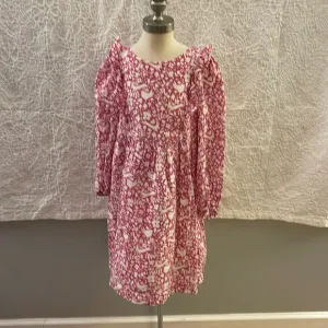 Mini Boden Frill Tiered Dress Pink Woodland print  long sleeve dress size 8-9