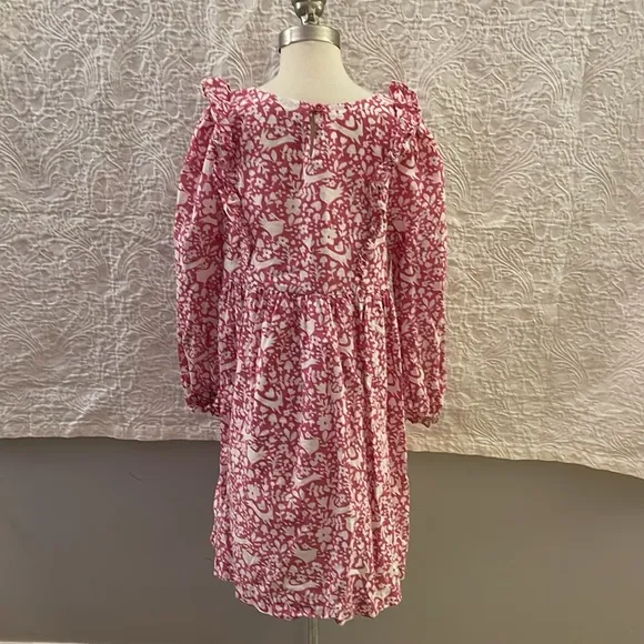 Mini Boden Frill Tiered Dress Pink Woodland print  long sleeve dress size 8-9