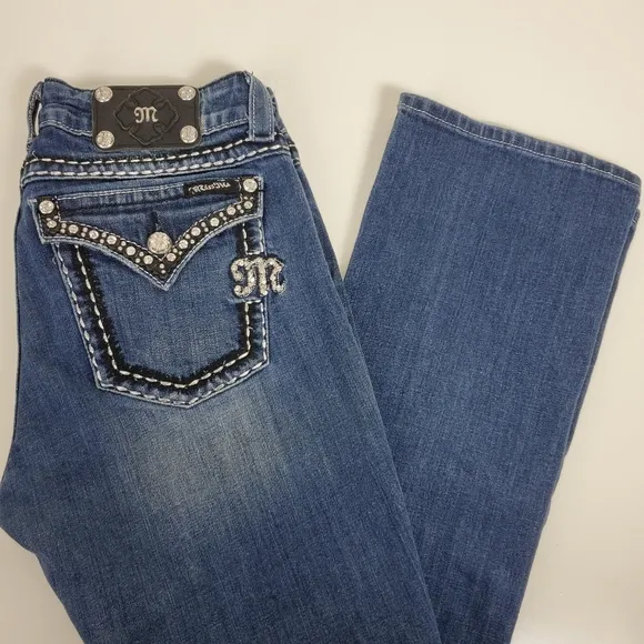 Miss Me easy boot cut JE5087E6R rhinestone embroidered bling jeans size 30