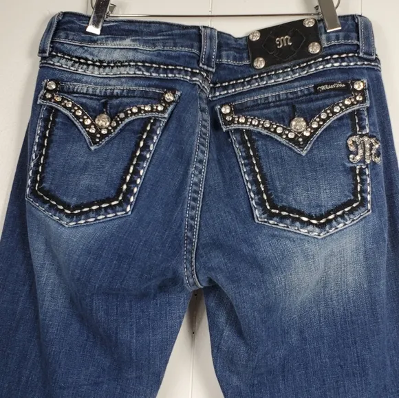 Miss Me easy boot cut JE5087E6R rhinestone embroidered bling jeans size 30