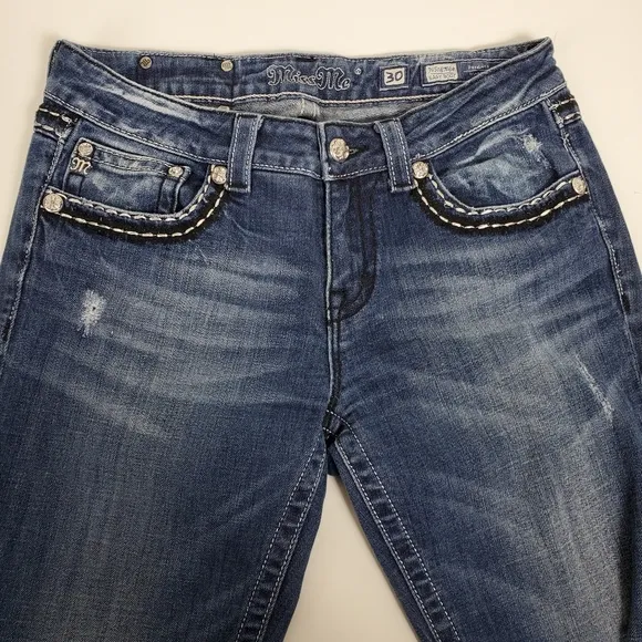 Miss Me easy boot cut JE5087E6R rhinestone embroidered bling jeans size 30