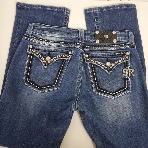 Miss Me easy boot cut JE5087E6R rhinestone embroidered bling jeans size 30