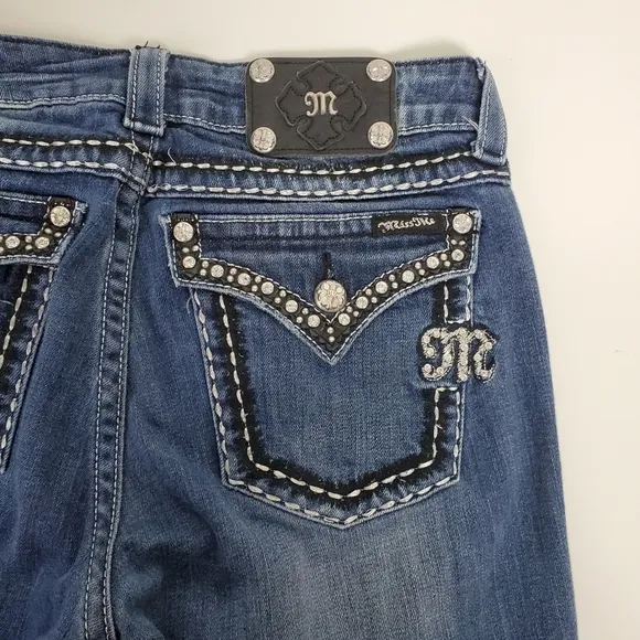 Miss Me easy boot cut JE5087E6R rhinestone embroidered bling jeans size 30
