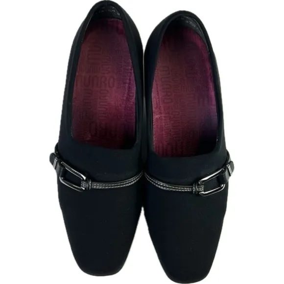 Munro American Cindi Black Stretch Fabric Stacked Heel Shoes
