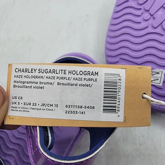 Native Charley Sugarlite Hologram Kids C6 Strappy Sandals Shoes Purple Summer