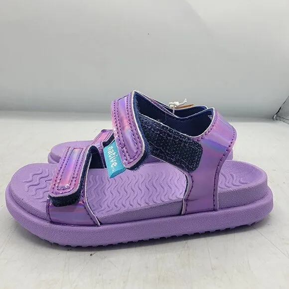Native Charley Sugarlite Hologram Kids C6 Strappy Sandals Shoes Purple Summer