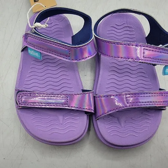 Native Charley Sugarlite Hologram Kids C6 Strappy Sandals Shoes Purple Summer