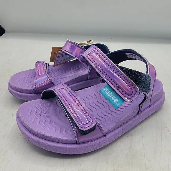 Native Charley Sugarlite Hologram Kids C6 Strappy Sandals Shoes Purple Summer