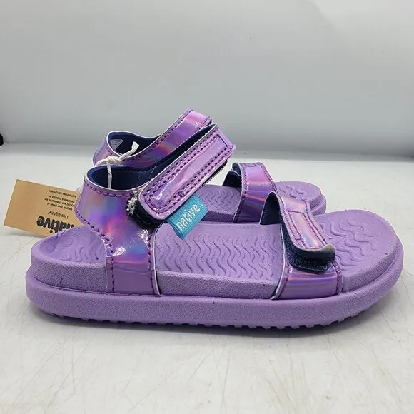 Native Charley Sugarlite Hologram Kids C6 Strappy Sandals Shoes Purple Summer