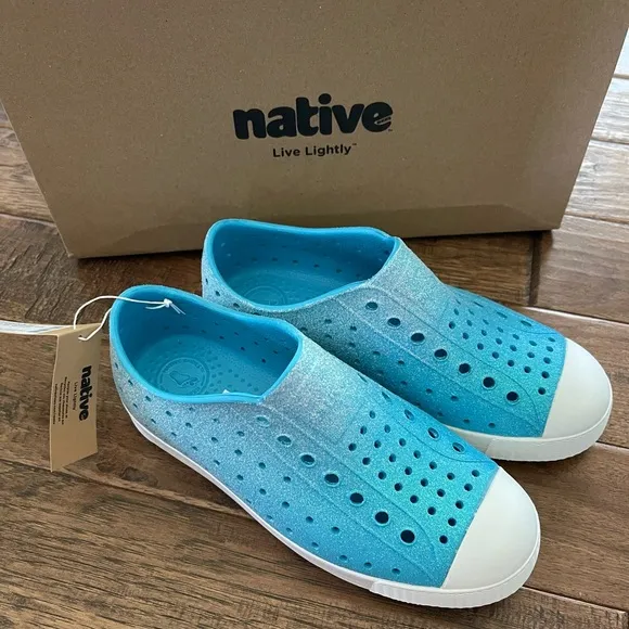 Native Shoes Jefferson Bling Blue Coastal Maria Bling Shell White Size 2