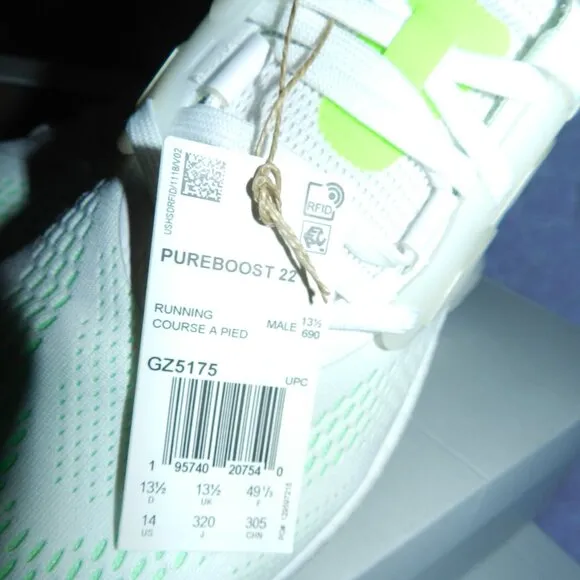 NEW adidas PureBoost 22 White Beam Green Men's Athletic Sneakers🆕SHIPS📦🏃🏻💨⚡
