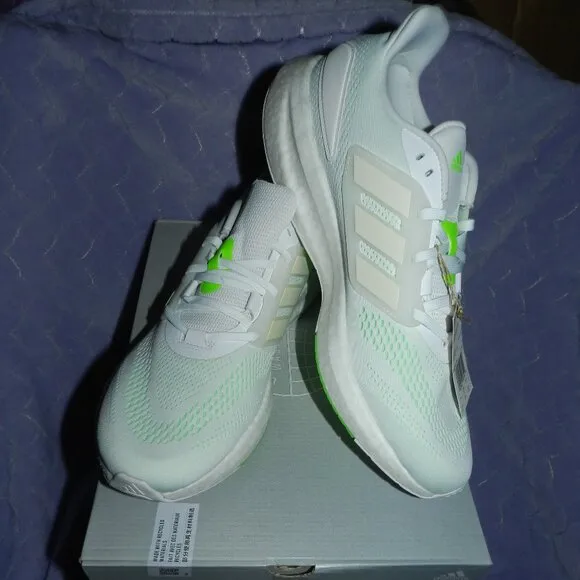NEW adidas PureBoost 22 White Beam Green Men's Athletic Sneakers🆕SHIPS📦🏃🏻💨⚡