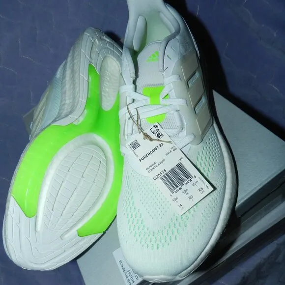 NEW adidas PureBoost 22 White Beam Green Men's Athletic Sneakers🆕SHIPS📦🏃🏻💨⚡