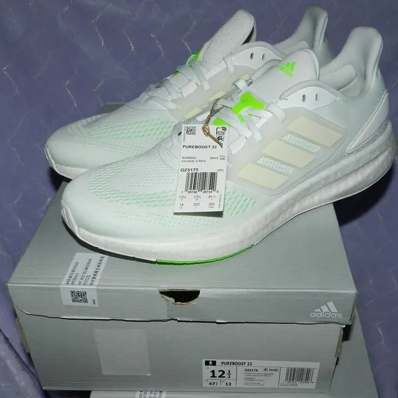 NEW adidas PureBoost 22 White Beam Green Men's Athletic Sneakers🆕SHIPS📦🏃🏻💨⚡