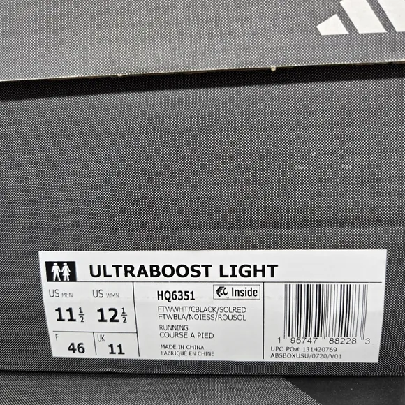 New adidas Ultra Boost Light HQ6351 White Black Solar Red Men’s Shoes Size 11.5