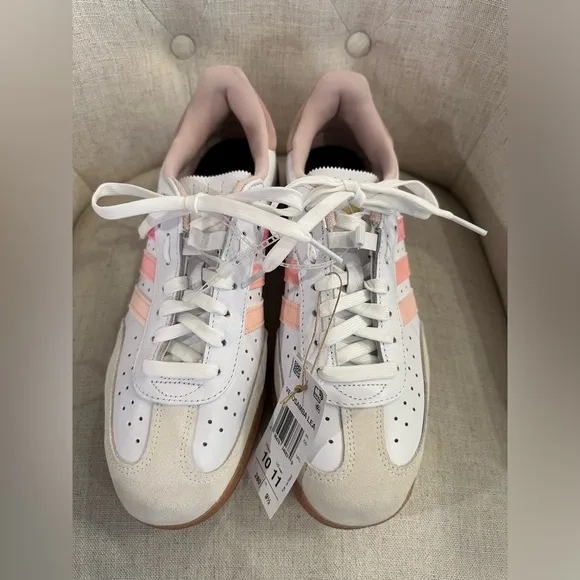 New Adidas Velosamba Leather Cycling Shoes White / Sandy Pink (IE5826) W 11 M 10