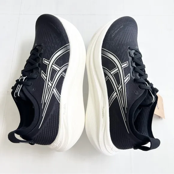 New ASICS GEL-NIMBUS 27 Men’s Size 9.5 WIDE Running Shoes Black/Lake Grey