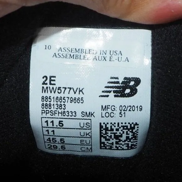 New Balance 577v1 Hook &amp; Loop Walking Shoes Black MW577VK Men's 11.5 (2E)