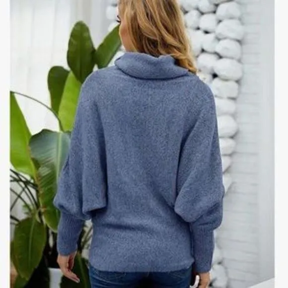 New Cowl Neck Lantern Long Sleeves Knit Sweater