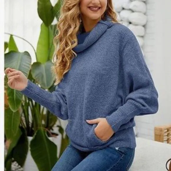 New Cowl Neck Lantern Long Sleeves Knit Sweater