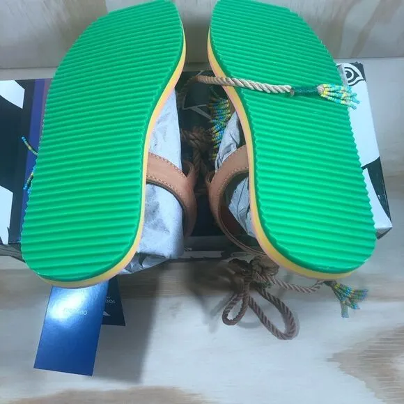 New Farm Rio Floral Pietra Beaded Flat Sandals Size 8