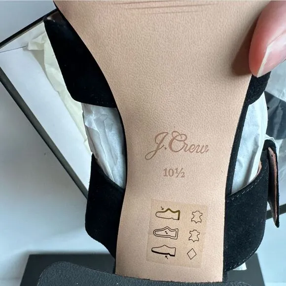 NEW J Crew Penny Sandal Slide in Suede Black Heeled Shoes Size 10.5