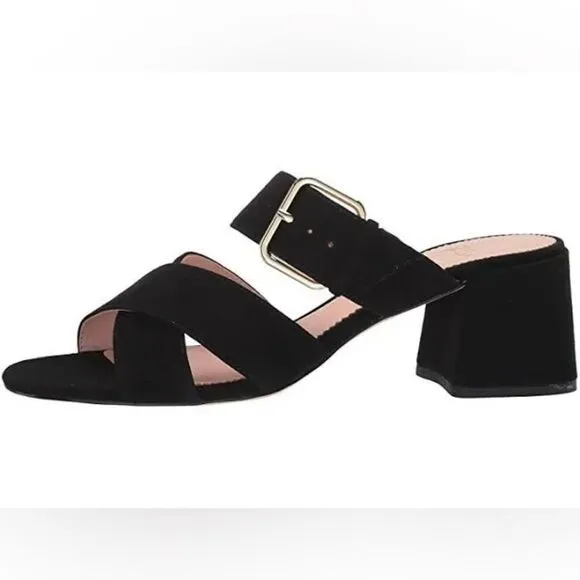 NEW J Crew Penny Sandal Slide in Suede Black Heeled Shoes Size 10.5