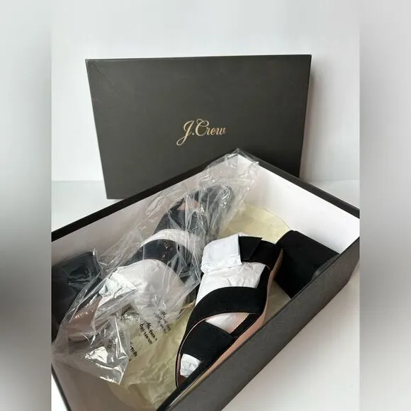 NEW J Crew Penny Sandal Slide in Suede Black Heeled Shoes Size 10.5