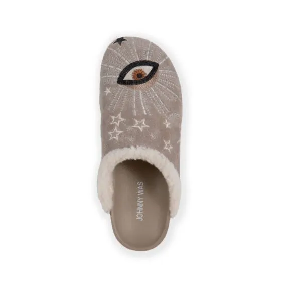NEW Johnny Was Boho Embroidered Suede Celestial Mule Shoes Stars Eye Moon