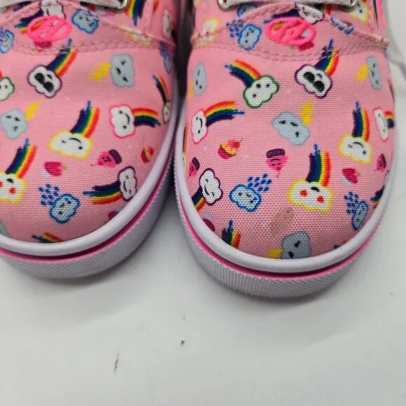 NEW Kids Heelys Pro 20 Shoes w/ Wheels Pink Rainbow Unicorn &amp; Emoji Sz Youth 2