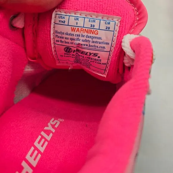 NEW Kids Heelys Pro 20 Shoes w/ Wheels Pink Rainbow Unicorn &amp; Emoji Sz Youth 2