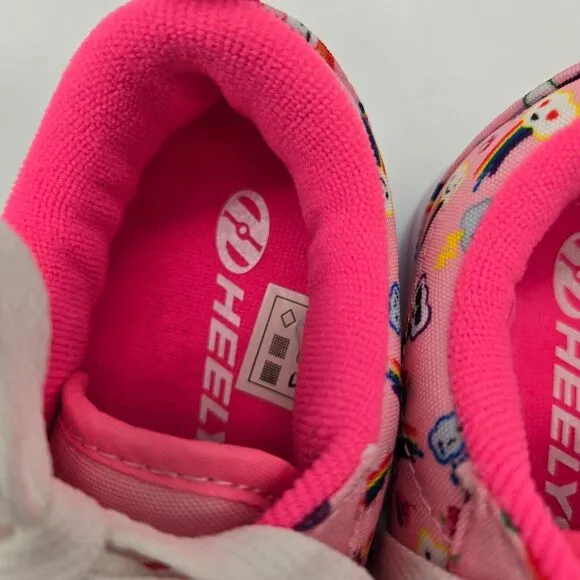 NEW Kids Heelys Pro 20 Shoes w/ Wheels Pink Rainbow Unicorn &amp; Emoji Sz Youth 2