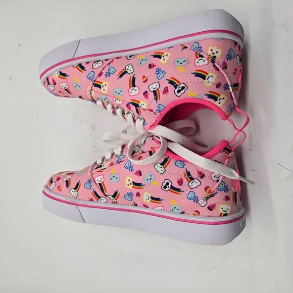 NEW Kids Heelys Pro 20 Shoes w/ Wheels Pink Rainbow Unicorn &amp; Emoji Sz Youth 2