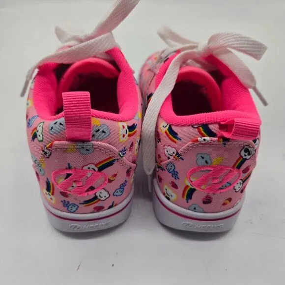 NEW Kids Heelys Pro 20 Shoes w/ Wheels Pink Rainbow Unicorn &amp; Emoji Sz Youth 2