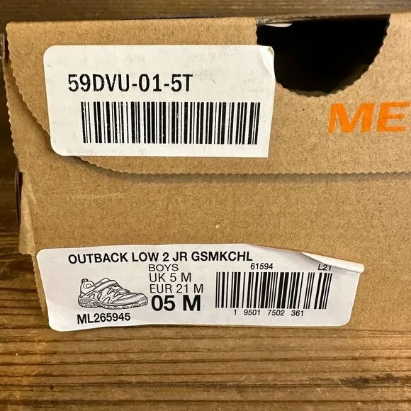 New Little Kids Merrell Outback Low 2‎ Gray Outdoor Hiking Shoes Sneakers Size 5