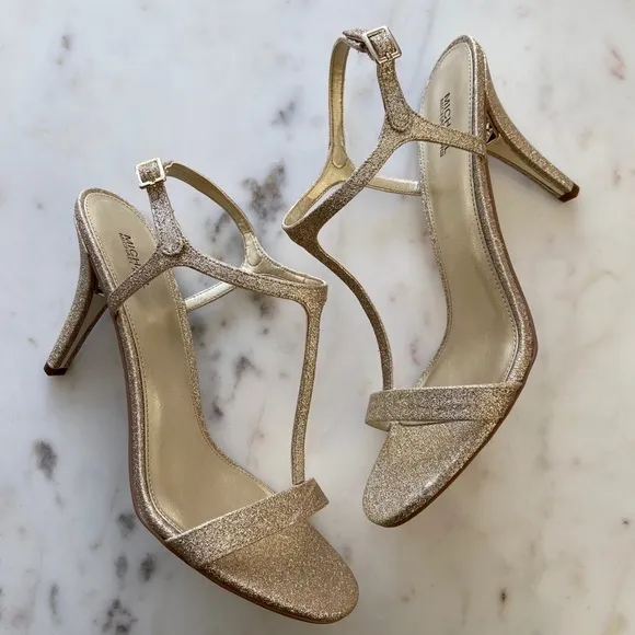 New MICHAEL KORS Arden Gold T-strap Stiletto Sandals shoes
