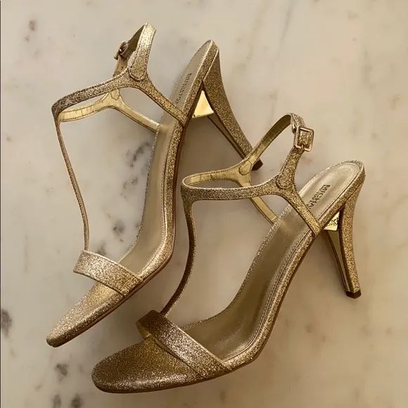 New MICHAEL KORS Arden Gold T-strap Stiletto Sandals shoes